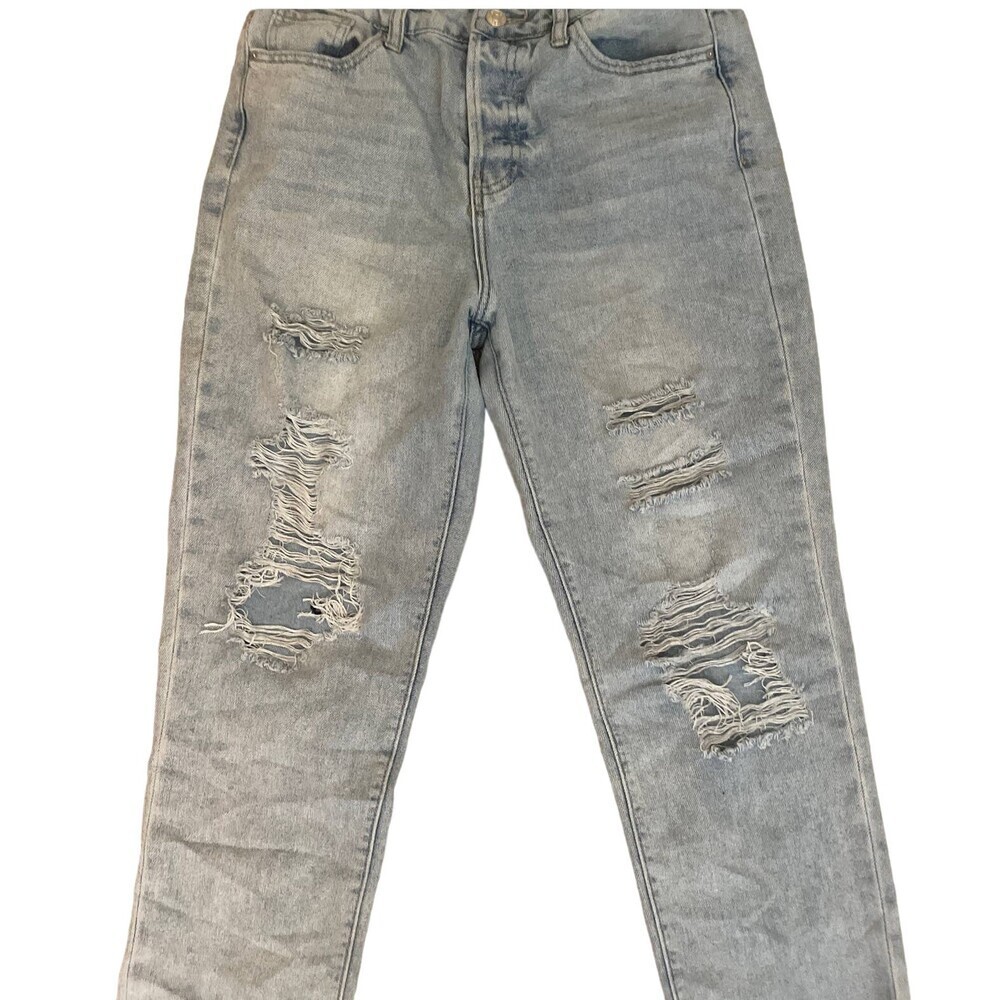 Simple Society jeans eco friendly SZ 5 27” distressed denim straight leg blue - Picture 2 of 10